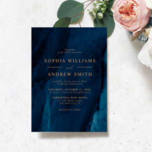 Gold Calligraphy & Navy Blue Wedding Invitation