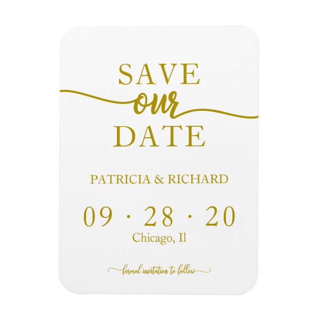 Gold Calligraphy Non Photo Wedding Save The Date Magnet (Vertical)