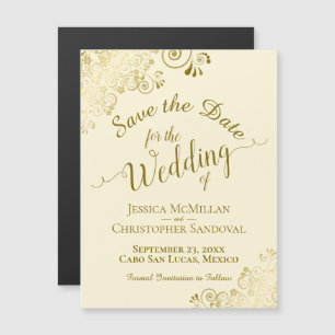 Gold Calligraphy on Cream Save the Date Magnet