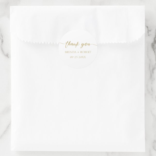 Gold Calligraphy On White Thank You Sticker (Bag)