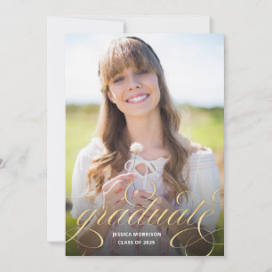 Gold Calligraphy Overlay Photo Graduation Party Invitation