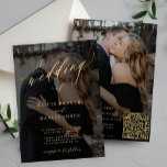 Gold calligraphy overlay photo QR CODE wedding Invitation<br><div class="desc">Elegant romantic trendy luxury photo all in one wedding invitation with "the wedding of" faux gold text and black overlay featuring a chic calligraphy script. Personalise it with your 2 photos and your scanning QR CODE (automatically generated with your URL link) to website for RSVP online and more details. This...</div>