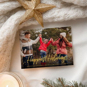 Gold Calligraphy Photo Happiest Holidays Christmas Postcard