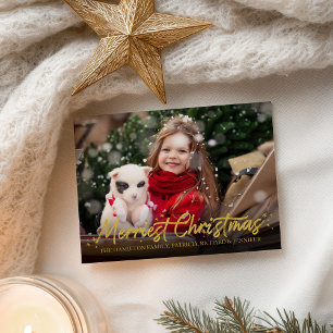 Gold Calligraphy Photo Merriest Christmas Holidays Postcard