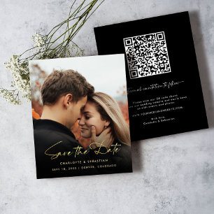 Gold Calligraphy Photo Save the Date Card