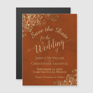 Gold Calligraphy Rust Orange Save the Date Magnet