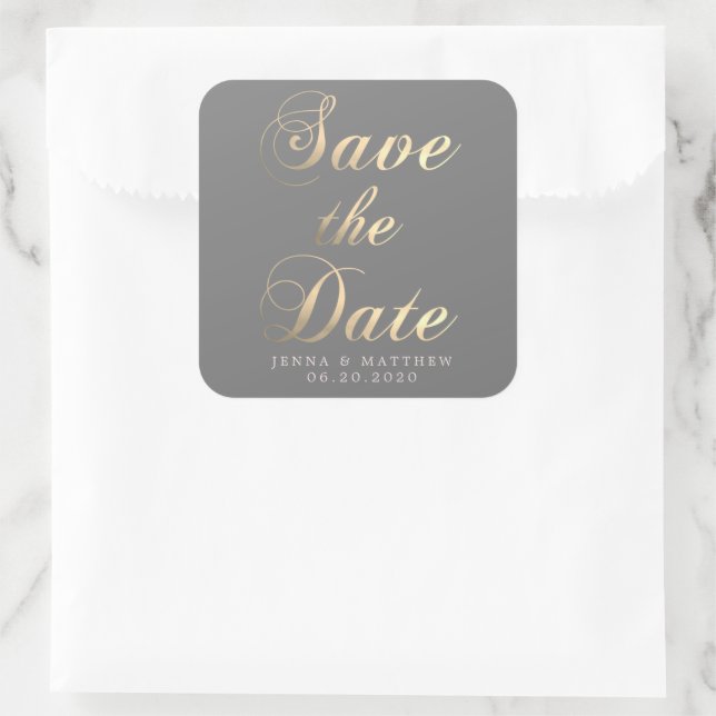 Gold Calligraphy Save the Date Sticker (Bag)