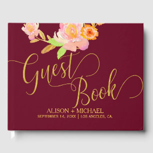 Gold calligraphy script autumn wedding guestbook