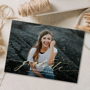 Gold Calligraphy Script Graduation Photo Invitation