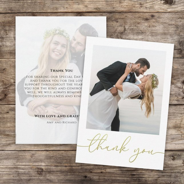 Gold Calligraphy Script Love and Gratitude Photo Thank You Card (Creator Uploaded)