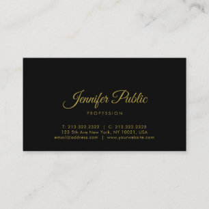Gold Calligraphy Script Minimalist Elegant Black Business Card