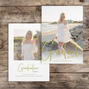 Gold Calligraphy Script Minimalist Two Photo Invitation