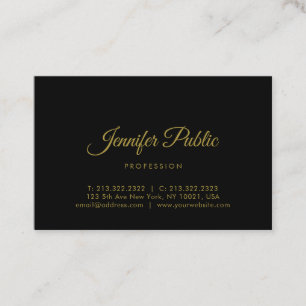 Gold Calligraphy Script Modern Minimalist Black Business Card