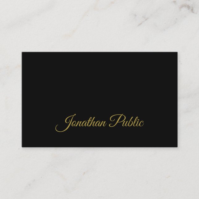 Gold Calligraphy Script Sleek Black Attractive Business Card (Front)