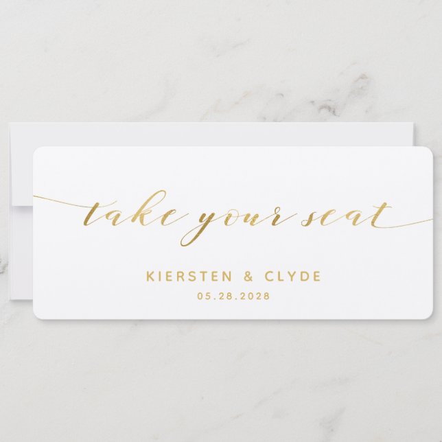Gold Calligraphy Take Your Seat Top Card (Front)