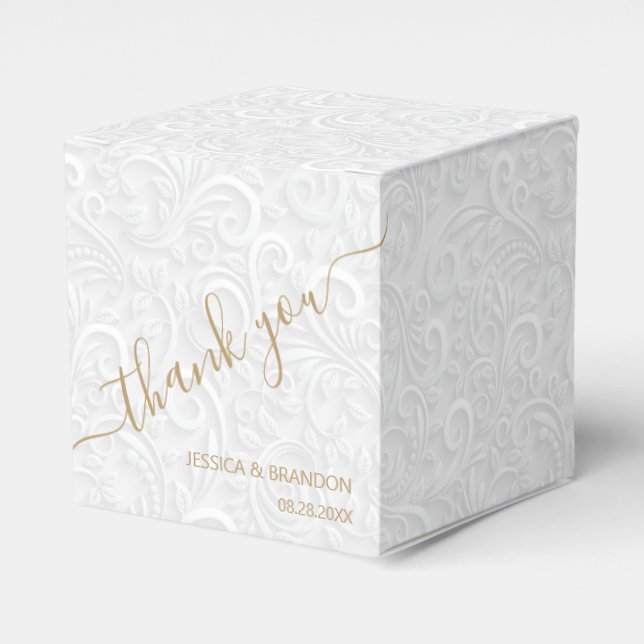 Gold Calligraphy Thank You Wedding Favour Box (Front Side)