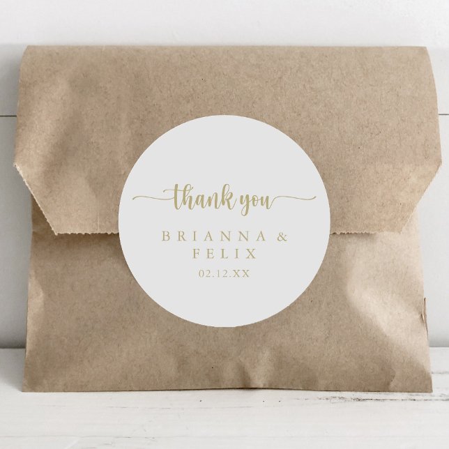 Gold Calligraphy Thank You Wedding Favour Classic Round Sticker (Creator Uploaded)