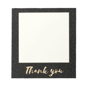 Gold Calligraphy Thank You with Dots on Black Faux Notepad
