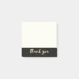 Gold Calligraphy Thank You with Dots on Black Faux Post-it Notes