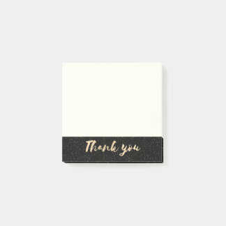 Gold Calligraphy Thank You with Dots on Black Faux Post-it Notes