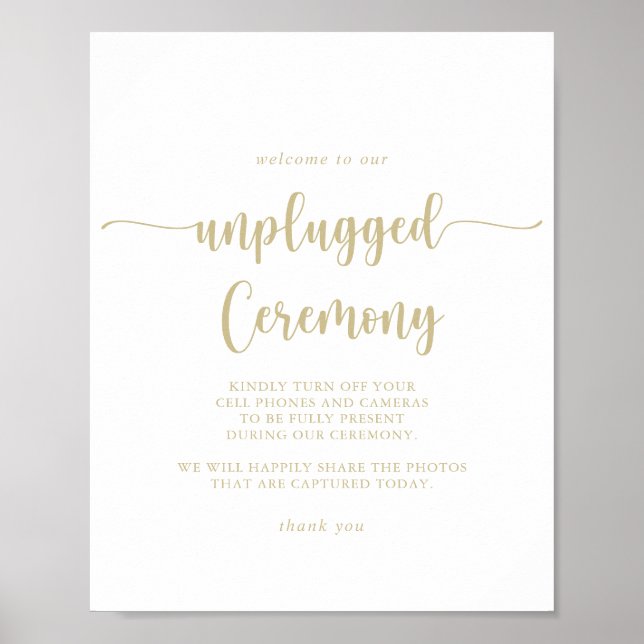 Gold Calligraphy Unplugged Ceremony Sign (Front)