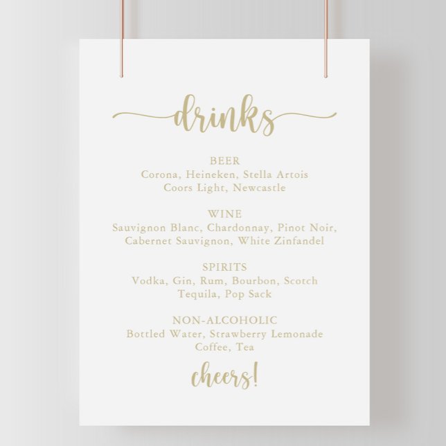 Gold Calligraphy Wedding Drinks Menu Sign (Creator Uploaded)