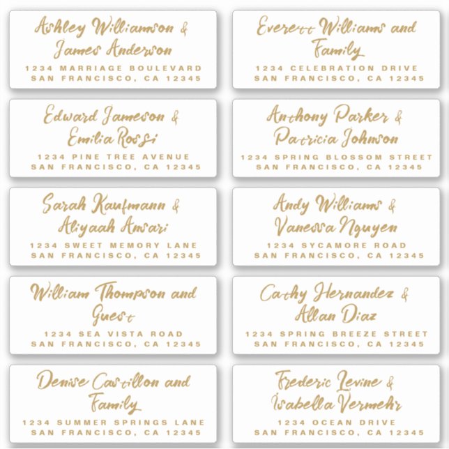 Gold Calligraphy Wedding Guest Address Labels (Front)