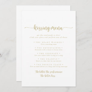 Gold Calligraphy Wedding Kissing Menu Game Card