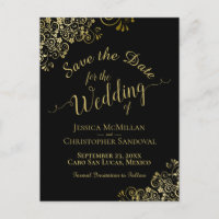 Gold Calligraphy Wedding Save the Date Black