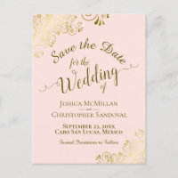 Gold Calligraphy Wedding Save the Date Blush Pink