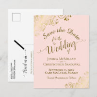 Gold Calligraphy Wedding Save the Date Blush Pink