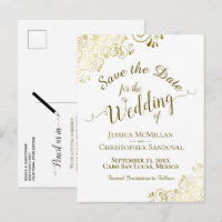Gold Calligraphy Wedding Save the Date White