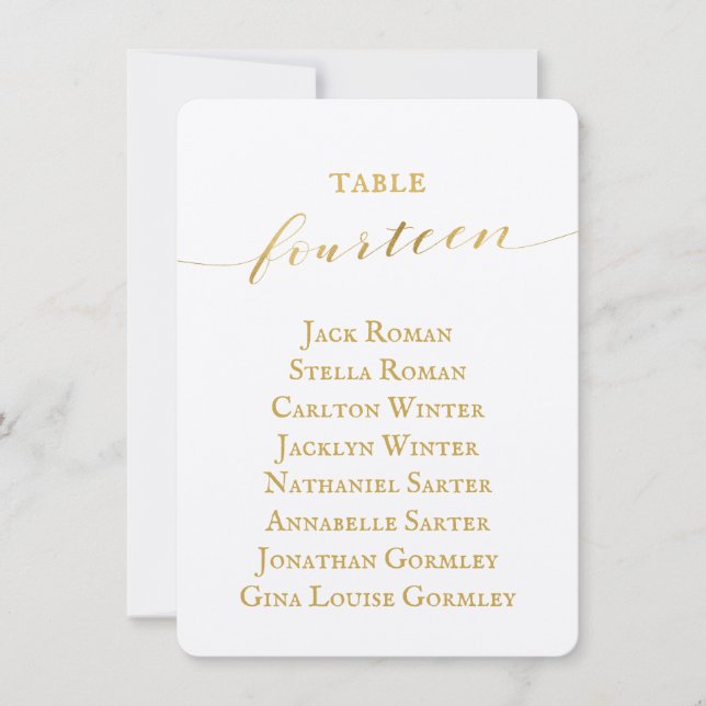 Gold Calligraphy Wedding Seating Chart Card (Front)
