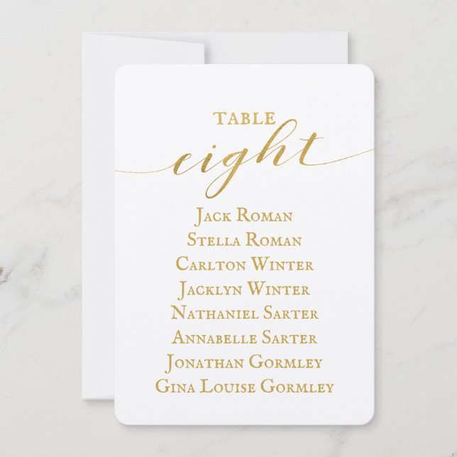 Gold Calligraphy Wedding Seating Chart Card (Front)