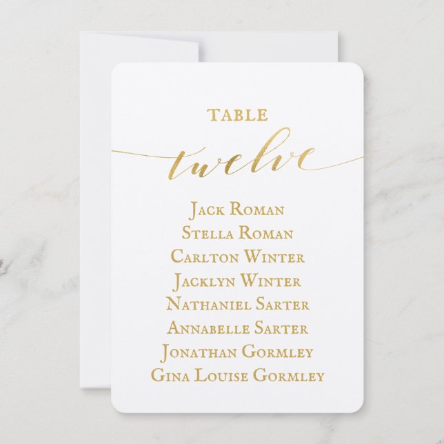 Gold Calligraphy Wedding Seating Chart Card (Back)