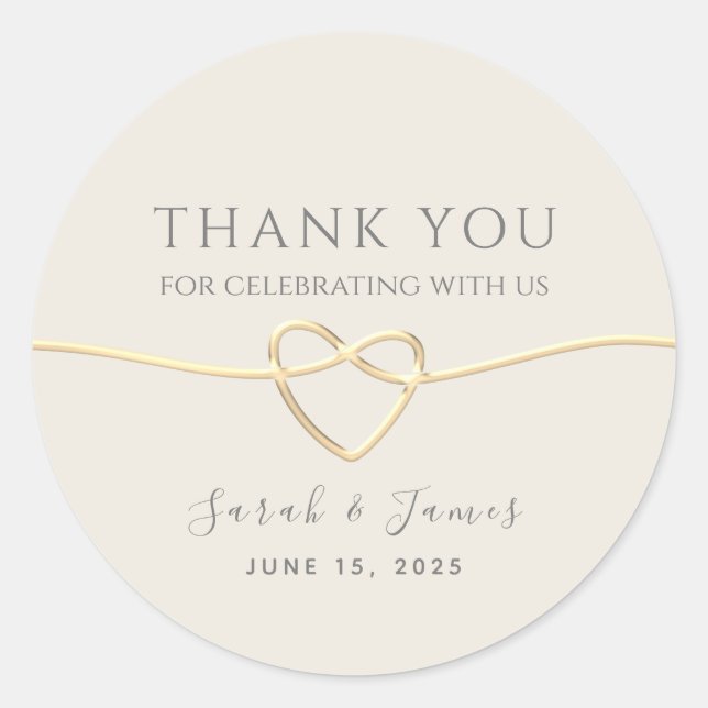 Gold Calligraphy Wedding Thank You Classic Round Sticker (Front)