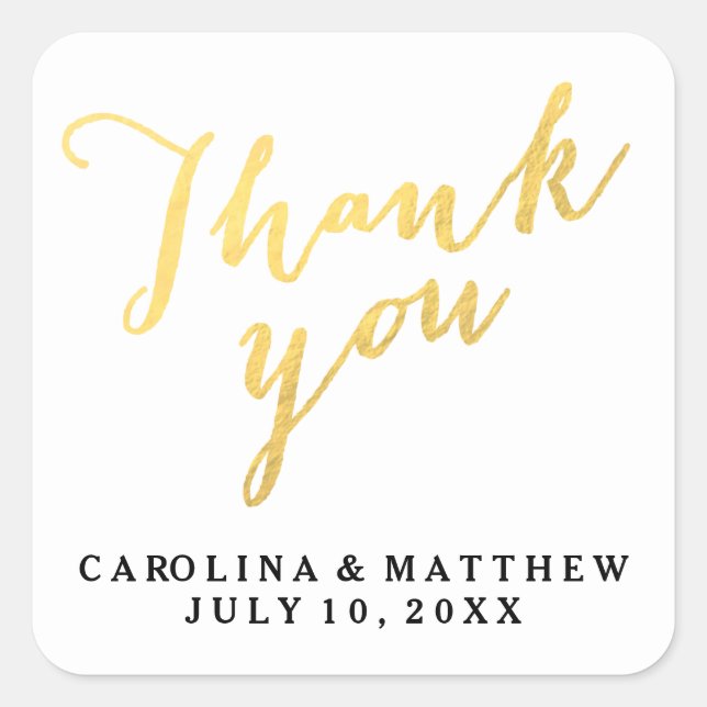 Gold Calligraphy | Wedding Thank You Sticker (Front)