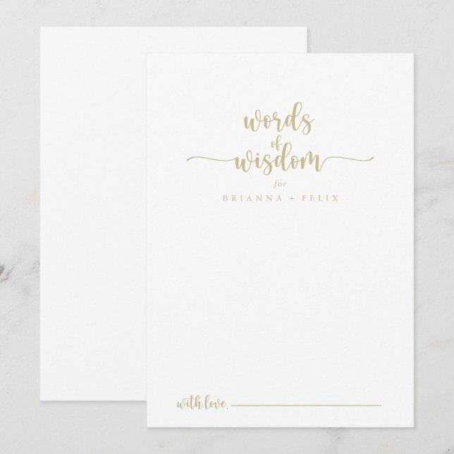 Gold Calligraphy Wedding Words of Wisdom  Advice Card (Front/Back)