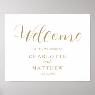 Gold Calligraphy White Welcome Wedding Poster