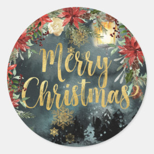 Gold Calligraphy Woodland Floral Holiday Sticker