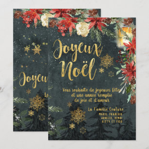 Gold Calligraphy Woodland French Joyeux Noel Card