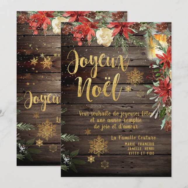 Gold Calligraphy Woodland French Joyeux Noel Card (Front/Back)