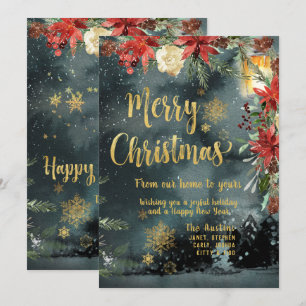Gold Calligraphy Woodland Holiday Christmas Card