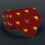 Gold Camel Humpday Monogram Initials Rosewood Red Tie<br><div class="desc">Embrace the spirit of adventure with our exclusive Gold Camel Skinny Tie, a fashion-forward accessory that effortlessly blends sophistication with a touch of the exotic. This tie features a majestic gold camel motif against a backdrop reminiscent of Egypt's vast desert sand dunes. It's not just a tie; it's a symbolic...</div>