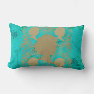 Gold CameoLadies Turquoise Roses&Keys LumbarPillow Lumbar Cushion