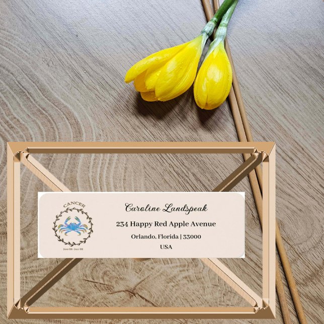 Gold Cancer Zodiac Sign, Embossed Floral Address (Creator Uploaded)