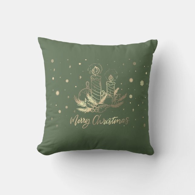 Gold Candle,Balls,Pine Tree Branches, Holiday Cushion (Front)
