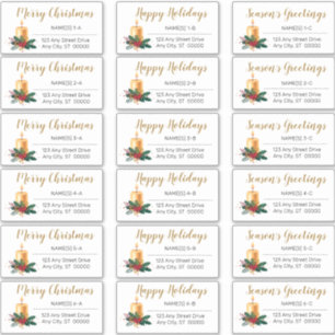 Gold Candle Flora Christmas Holiday Address Labels