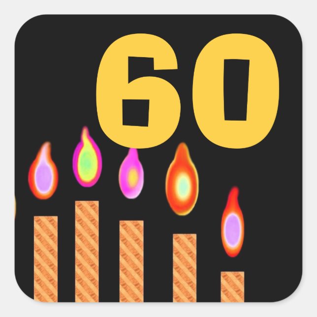Gold Candles 60th Birthday Square Sticker (Front)