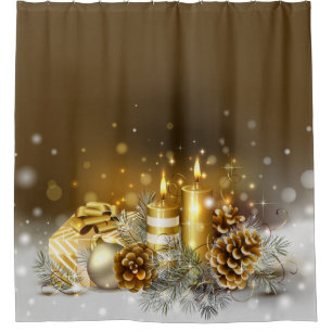 Gold Candles Christmas Elegant Holiday Home Decor Shower Curtain